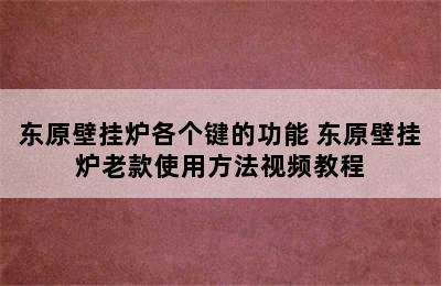 东原壁挂炉各个键的功能 东原壁挂炉老款使用方法视频教程